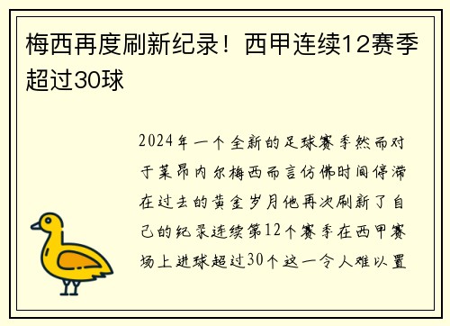 梅西再度刷新纪录！西甲连续12赛季超过30球